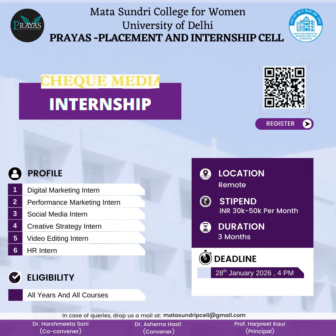 PRAYAS Internship Opportunity with Cheque Media