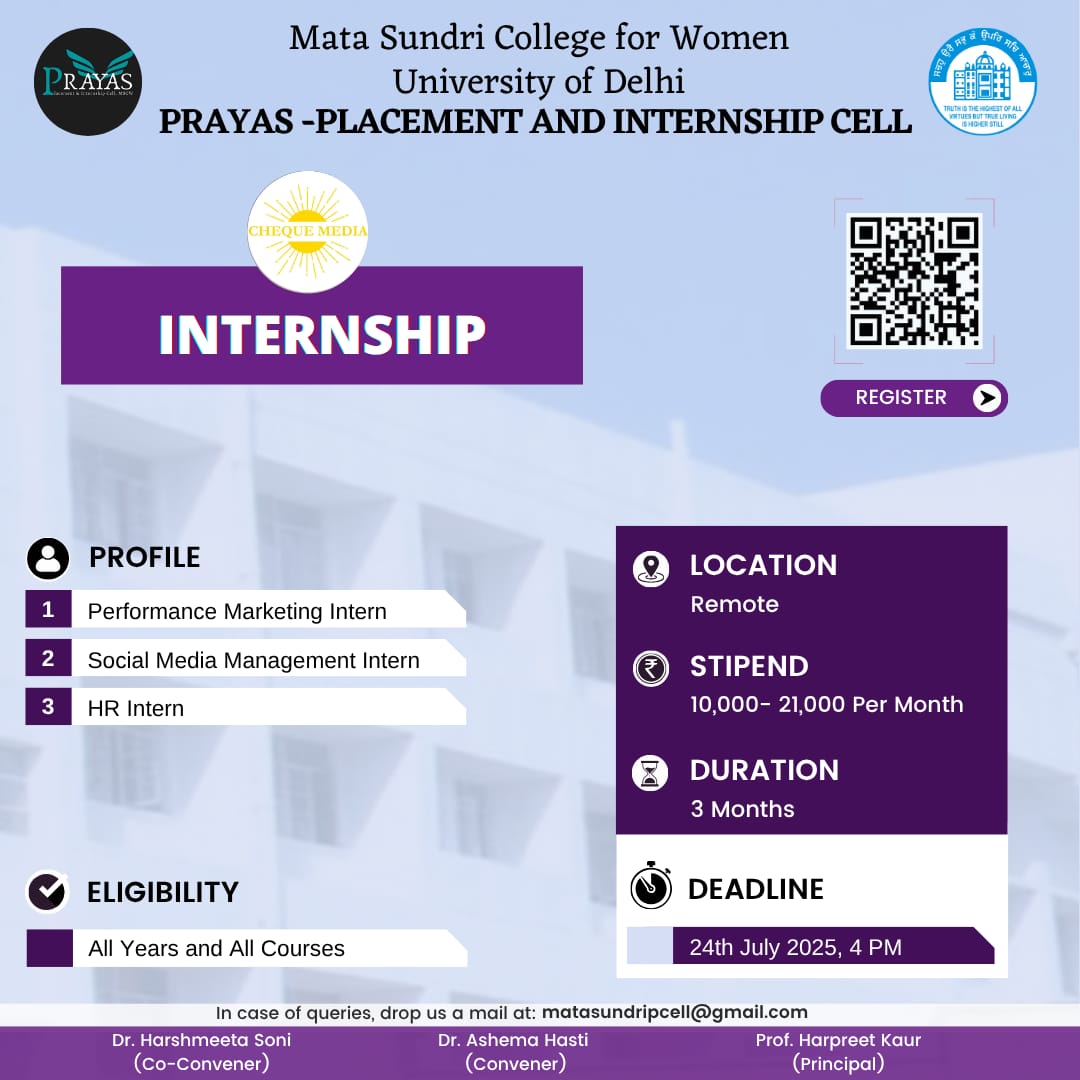 PRAYAS Internship Opportunity with Cheque Media