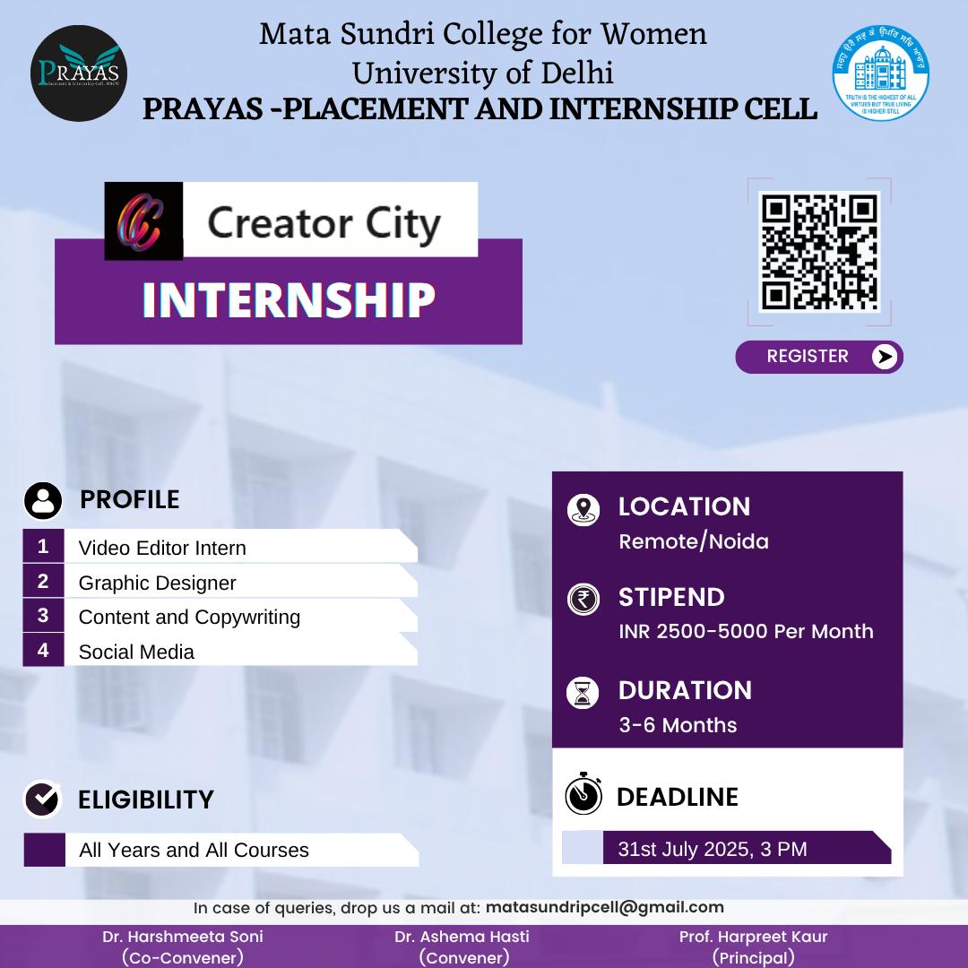 PRAYAS Internship Opportunity with Creator City