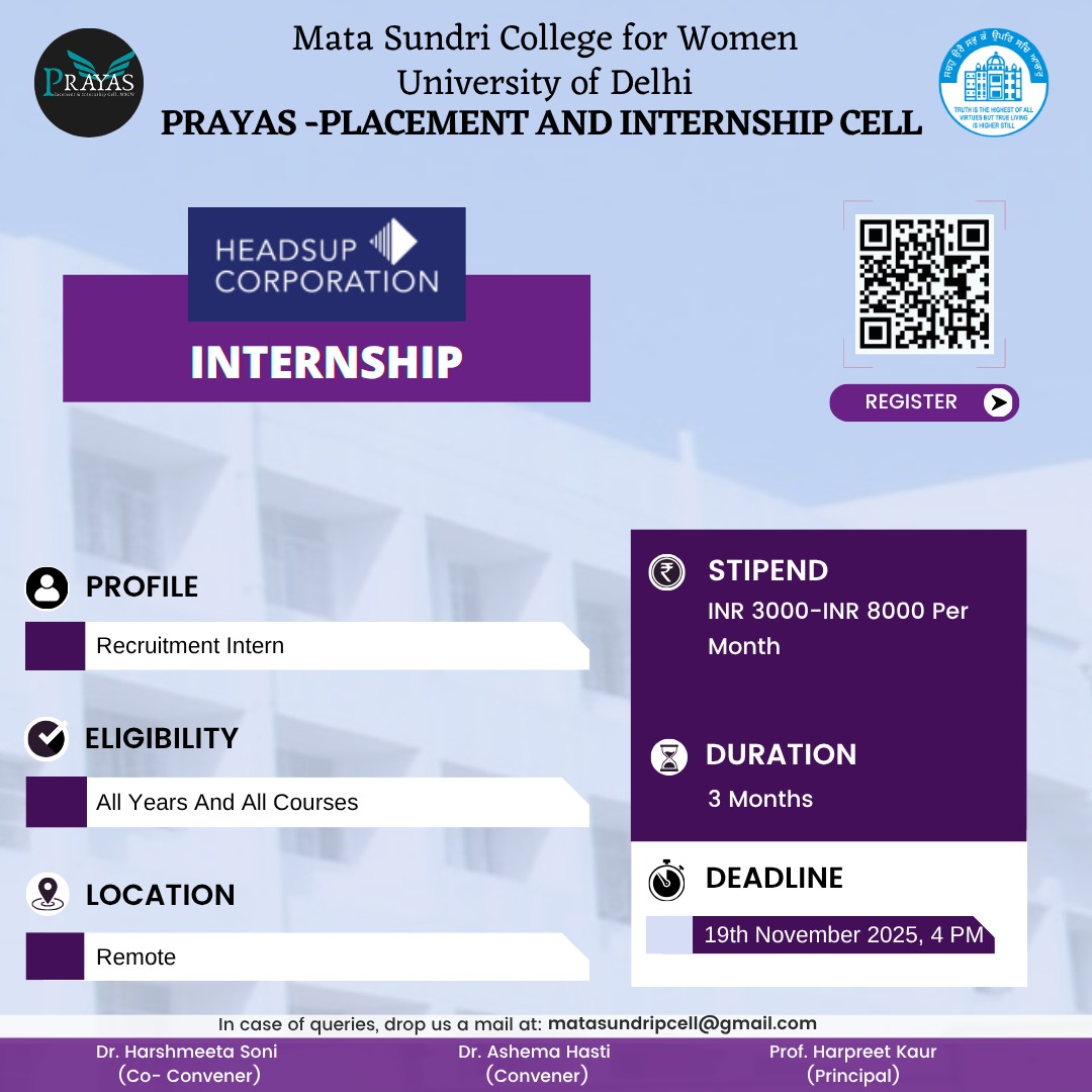 PRAYAS Internship Opportunity with Headsup Corporation