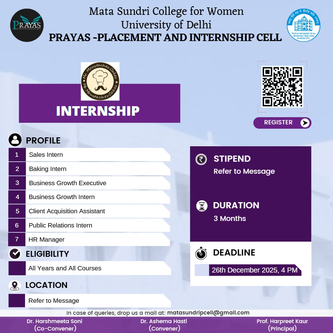 PRAYAS Internship Opportunity with Mr. Moustache Cakes