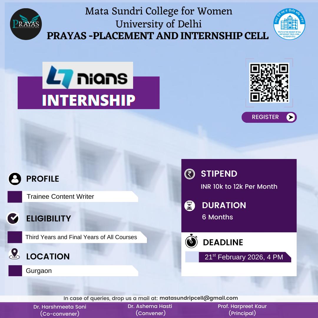 PRAYAS Internship Opportunity with Nians
