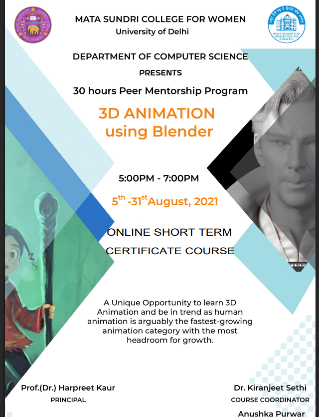 30-HOUR ONLINE SHORT TERM CERTIFICATE COURSE UNDER PEER MENTORSHIP PROGRAMME “3-D ANIMATION USING BLENDER”